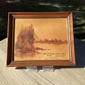 Framed Scripture Art Leviticus 26 6 Peace‎ Landscape Vintage Oak Frame